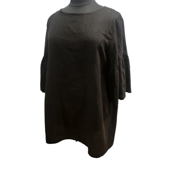 Bryn Walker Linen Tunic Lagenlook Women's Large Black Ruffles Boho Top - Picture 1 of 10